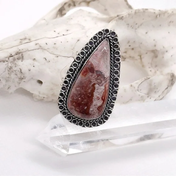 LAGUNA Lace Agate 925 Silver Crystal Ring - Picture 3 of 6